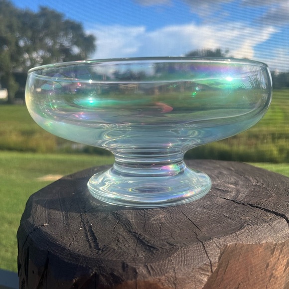 Vintage Iridescent Glass Compote Bowl Pedestal Candy Dish Carnival Style MCM - Picture 8 of 10